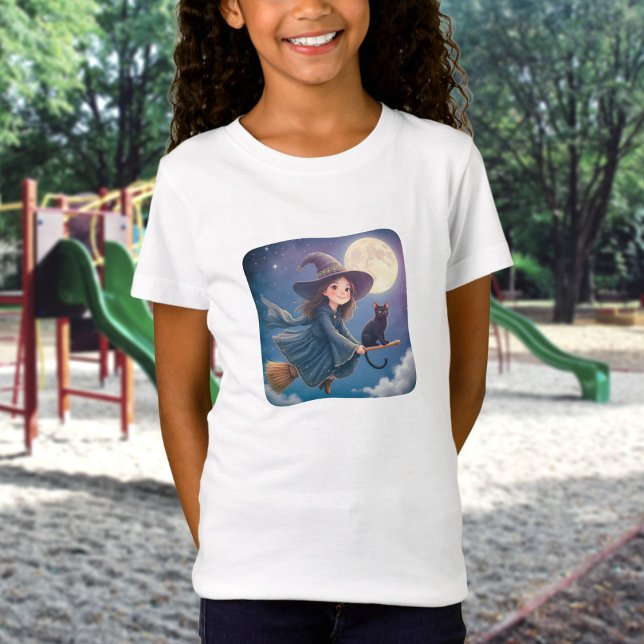 Söt Häxa Med Katt T-Shirt (Skapare uppladdad)