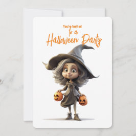 Söt häxa med stora ögon Halloween-fest Inbjudningar
