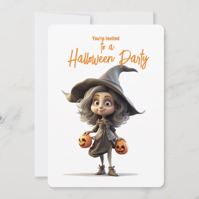 Söt häxa med stora ögon Halloween-fest  Inbjudningar (Framsida)