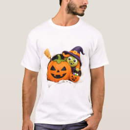 Söt häxa och jack-o'-lantern lerkonstfigur t shirt