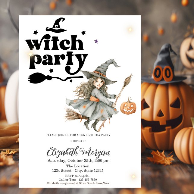 Söt Häxa Pumpa Party Födelsedag Inbjudningar (Skapare uppladdad)