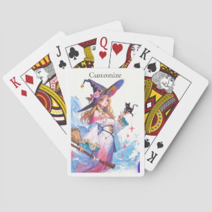 Söt häxa som håller svart katt Thunder_Cove Casinokort