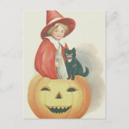 Söt Häxa Svart Katt Jack O Lantern Vykort