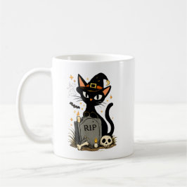 Söt Häxa Svart Katt Kyrkogård Halloween Kaffemugg