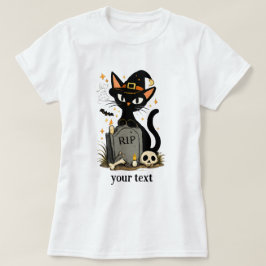Söt Häxa Svart Katt Kyrkogård Halloween T Shirt