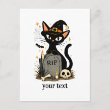 Söt Häxa Svart Katt Kyrkogård Halloween