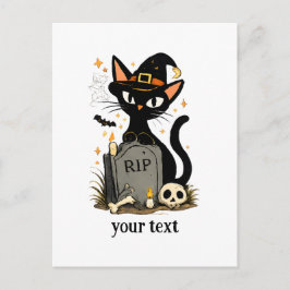 Söt Häxa Svart Katt Kyrkogård Halloween Vykort