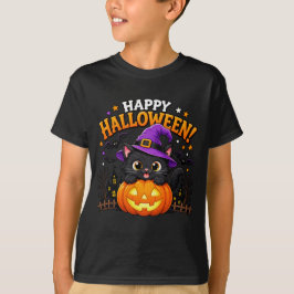 Söt Häxa Svart Katt Pumpa Glad Halloween T Shirt