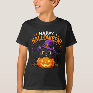 Söt Häxa Svart Katt Pumpa Glad Halloween T Shirt