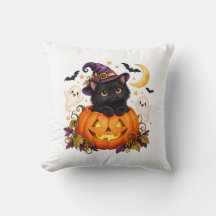 Söt häxa svart katt pumpa Halloween kudde
