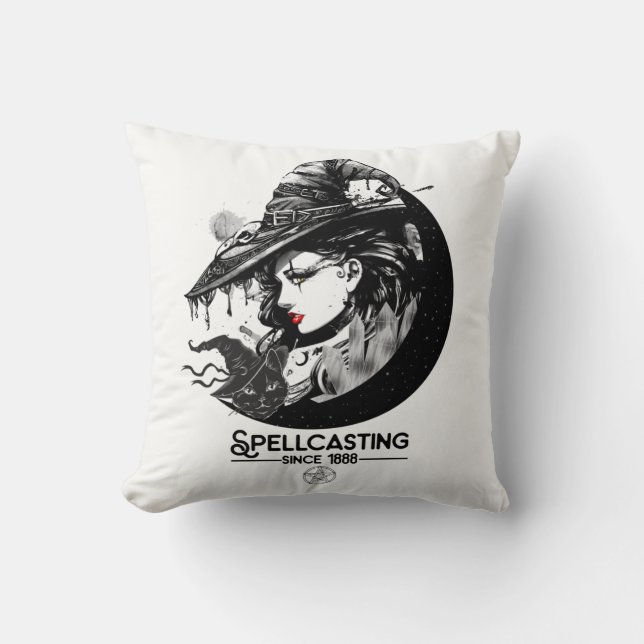 Söt Häxa & Svart Katt Wiccan Wicca Spelledgörande Kudde (Framsida)
