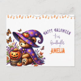 Söt Häxbjörn Barnbarn Halloween Helg Vykort