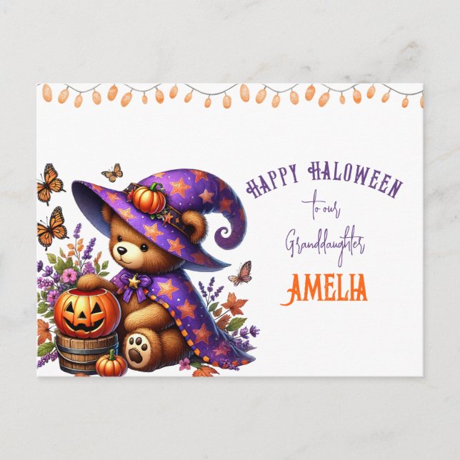 Söt Häxbjörn Barnbarn Halloween Helg Vykort (Framsida)
