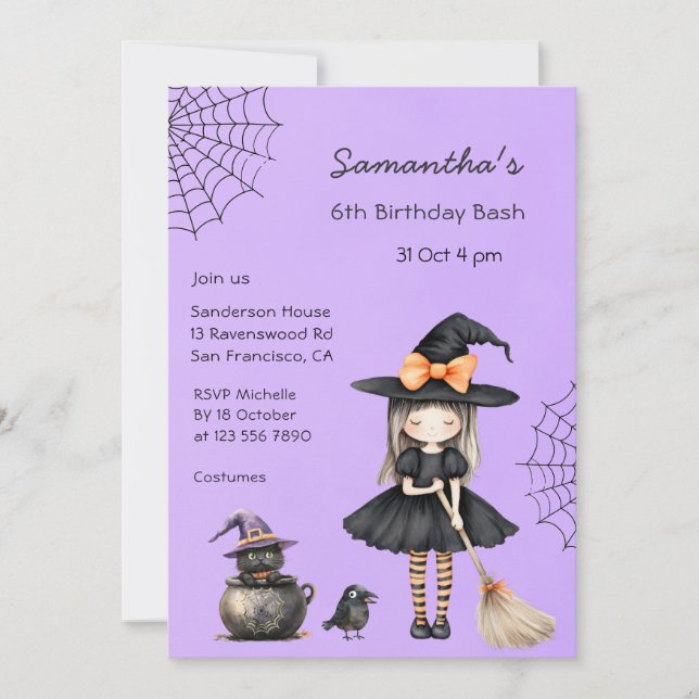 Söt häxbursdagsfest Halloweenfest Inbjudningar (Framsida)