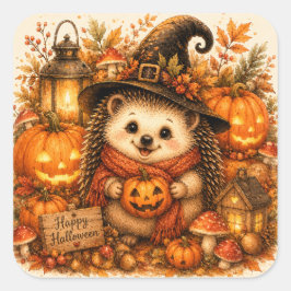 Söt Häxhaj Happy Halloween Pumpa Fyrkantigt Klistermärke