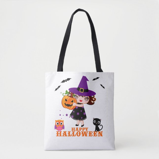 söt häxhalloween-väska tygkasse (Framsida)