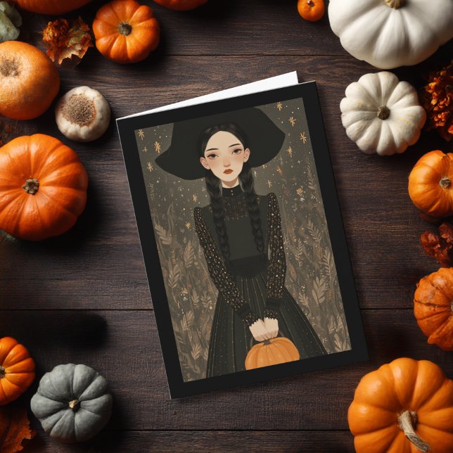 Söt häxhatt för tjejer & pumpa barn Halloween Kort (Skapare uppladdad)