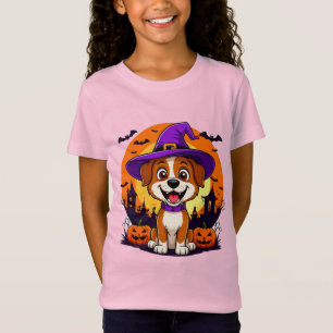 Söt häxhund Halloween-pumpa Scen Barnstil T Shirt