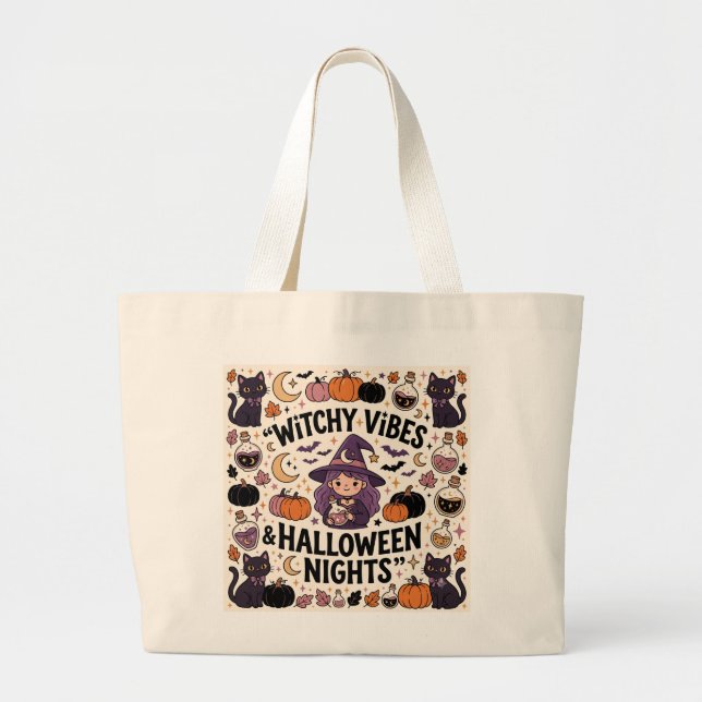 Söt häxig halloween-handväskor jumbo tygkasse (Framsidan)