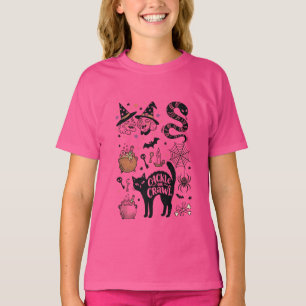 Söt Häxig Katt & Magisk Halloween Flickor T-ST-Trö T Shirt