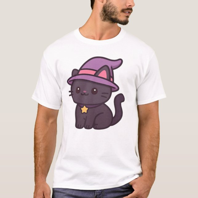 Söt häxkat i lila mössa Classic T-Shirt (Framsida)