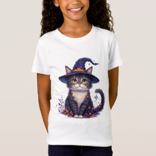 Söt häxkat med stjärnor och höstlöv 🎃 t shirt