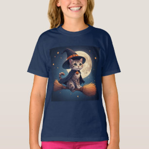 Söt häxkat och stjärnor Halloween-måne-scen 🎃 T Shirt