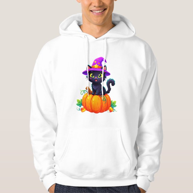Söt häxkat på pumpa hoodie (Framsida)