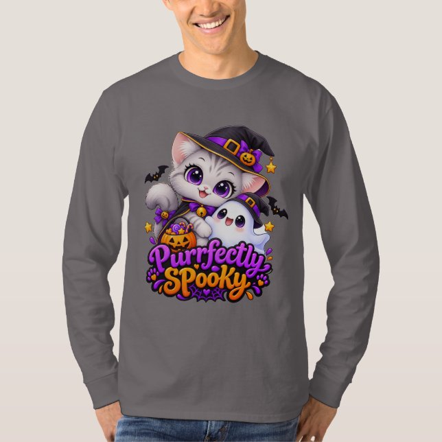 Söt häxkatthalloween långärmad t-shirt (Framsida)