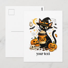 Söt Häxkatts Pumpa Kryddat Latte Halloween Vykort