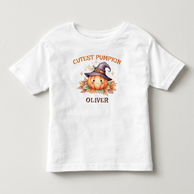 Söt häxkvällspumpa med höstlöv t shirt (Framsida)