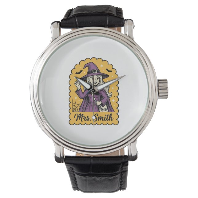 Söt häxlärare Mrs Smith Vintage Halloween Des Armbandsur (Framsida)