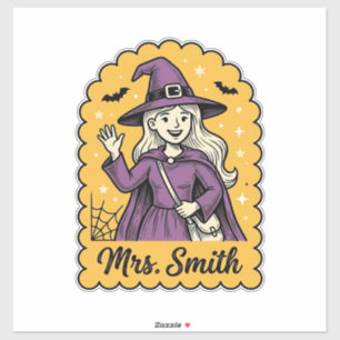 Söt Häxlärare Mrs Smith Vintage Halloween Des Klistermärken
