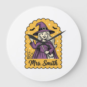Söt Häxlärare Mrs Smith Vintage Halloween Des Stor Klocka