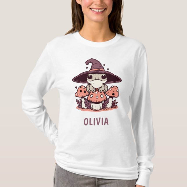 Söt Häxlik Frosk på Svampar T Shirt (Framsida)