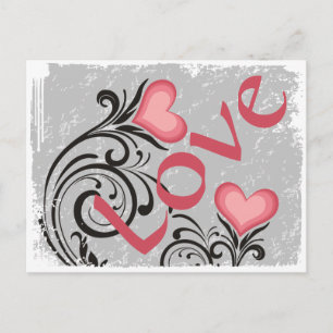 Söt Heart Flowers KÄRLEK Grunge Vykort