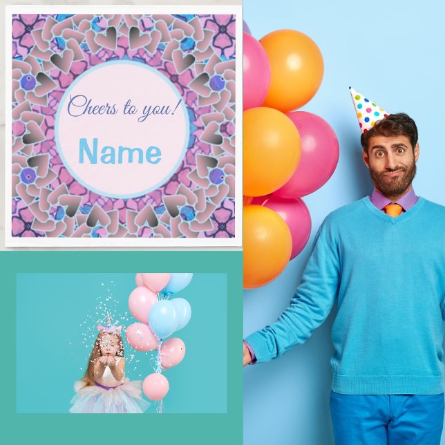 Söt Heart Party w/ Personlig Text Template Pappersservett (Skapare uppladdad)