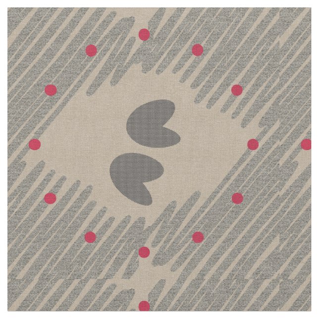 Söt Hearts Beige Grått Decor Mönster Tyg (Närbild)