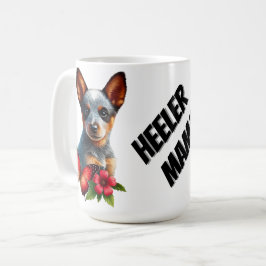 Söt Heeler-valp med fjäril och blomma Kaffemugg
