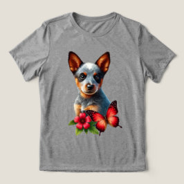 Söt Heeler-valp med fjäril och blomma T Shirt