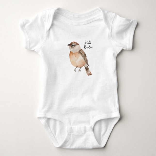 Söt Hej Birdie Orange Brown Watercolor T Shirt (Framsida)