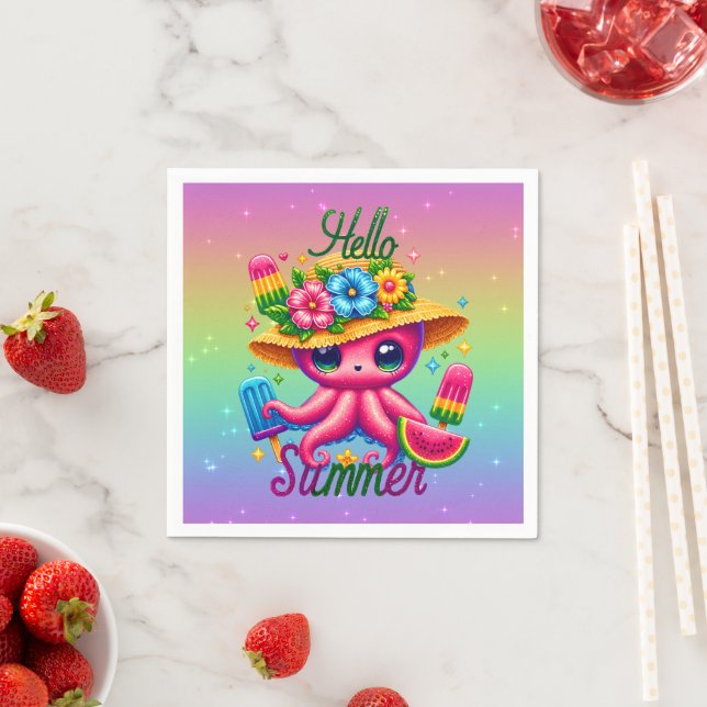 Söt hej Sommar strand bläckfisk fest Pappersservett (Insitu)
