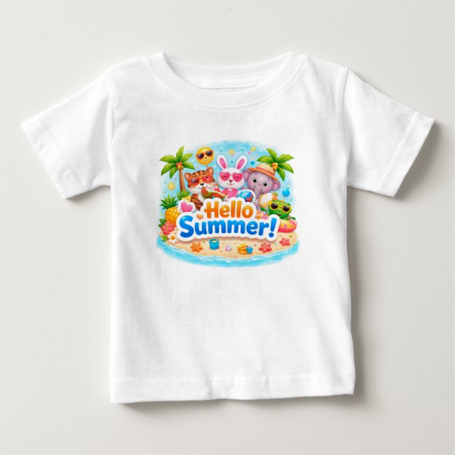 Söt Hej Sommar Strand Djur Design T Shirt (Framsida)