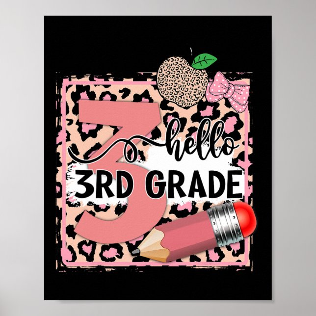 Söt Hello 3:e klass rosa leopard tillbaka till sko Poster (Framsidan)