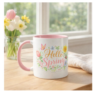 Söt "Hello Spring" Blommig Mugg | Kan Anpassas