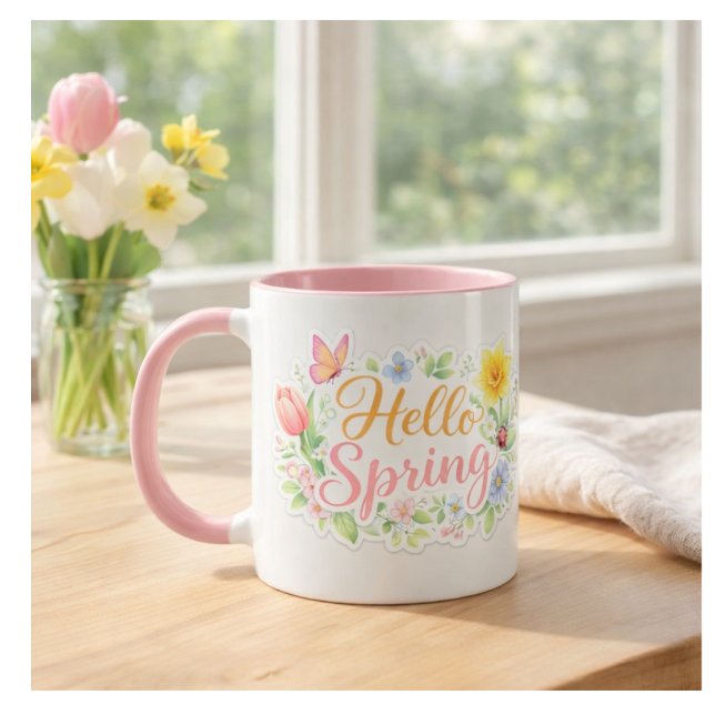 Söt "Hello Spring" Blommig Mugg | Kan Anpassas (Skapare uppladdad)