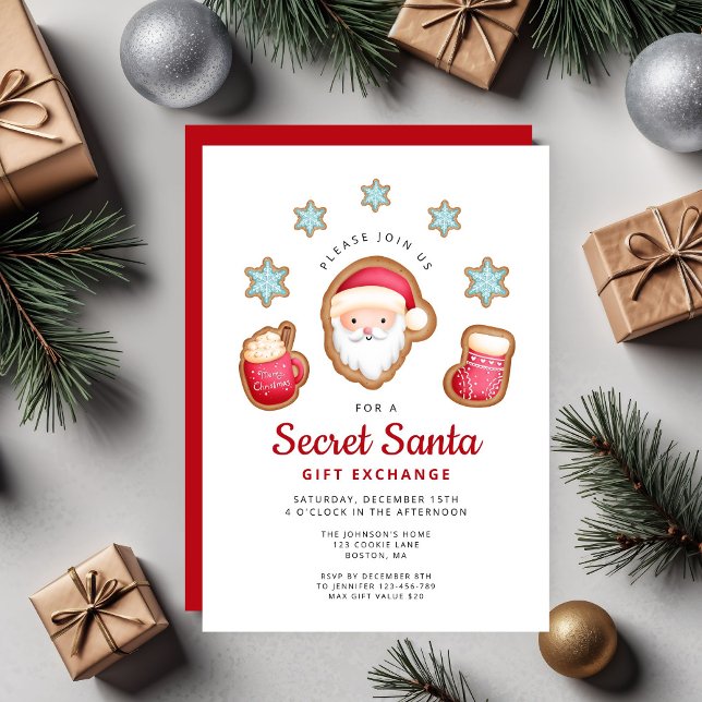 Söt Hemlig Tomte Julfest Inbjudningar (Cute Secret Santa Christmas Party Invitation)