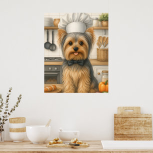 Söt Hemmabakare Rolig Yorkshire Terrier Hund Kock Poster