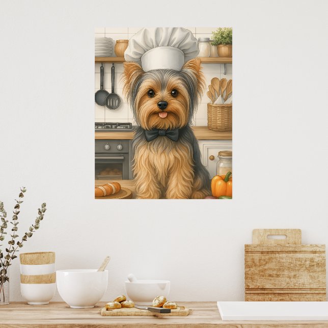 Söt Hemmabakare Rolig Yorkshire Terrier Hund Kock Poster (Kök)