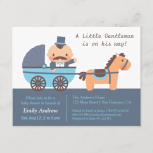 Söt Herrbaby med Moustache - Baby Shower Inbjudningar